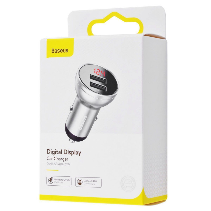 Автомобильное ЗУ Baseus Digital Display Dual USB 4.8A Car Charger 24W - Купить в Украине за 359 грн - изображение №2