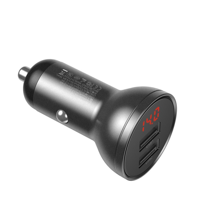 Автомобильное ЗУ Baseus Digital Display Dual USB 4.8A Car Charger 24W - Купить в Украине за 359 грн - изображение №8